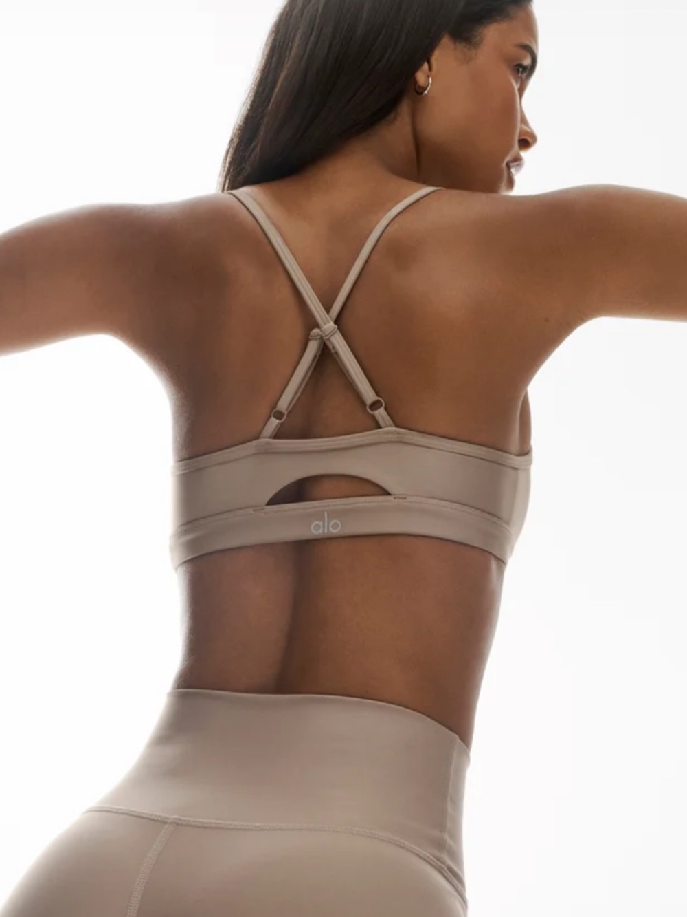 ALO Yoga Airlift Intrigue Bra XS Gravel NWT Tan Criss Cross Sports Bra Gym